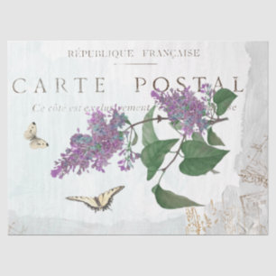 Lilac Flower Butterfly Carte Postale Blue Painted Tissue Paper