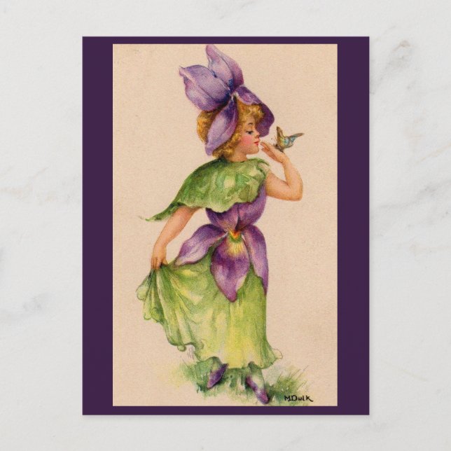 lilac flower girl postcard (Front)