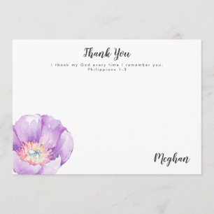Lilac Flower Personalised Scripture Thank You Card