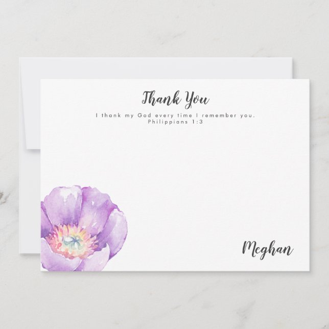 Lilac Flower Personalised Scripture Thank You Card (Front)
