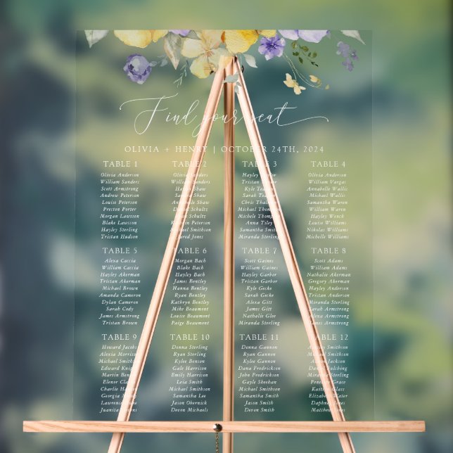 Lilac Flower, Yellow Flower, Wedding Seating Chart (Neutral)