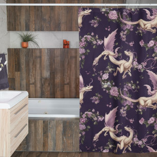 Lilac Flowers and Tiny Dragons Shower Curtain