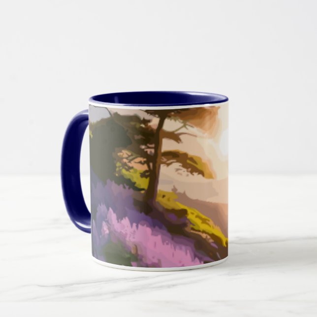 Lilac Flowers Bloom on Hill at Sunset Glow Mug (Front Left)