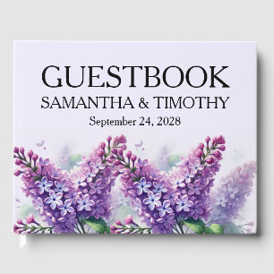 Lilac Flowers Elegant Watercolor Floral Wedding Guest Book