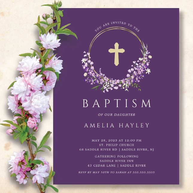 Lilac Flowers Girls First Baptism Invitation (Creator Uploaded)