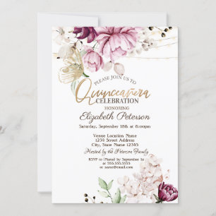 Lilac Flowers Glitter Butterflies Quinceañera Invitation