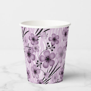Lilac flowers pattern on tiger background paper cups