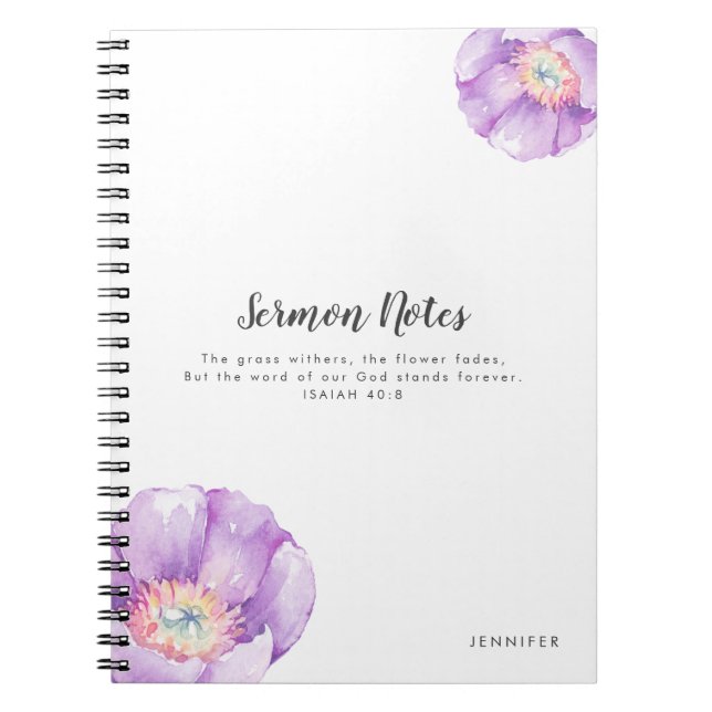 Lilac Flowers Personalised Sermon Notes Journal (Front)