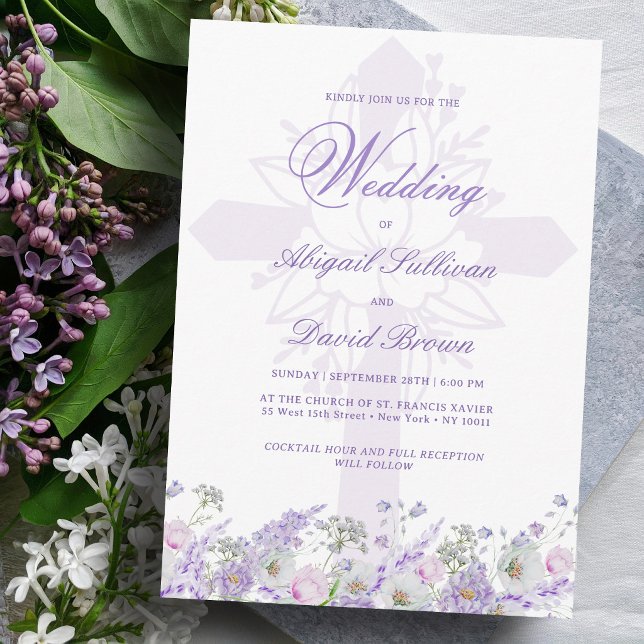 Lilac Flowers Religious Wedding Invitation (Creator Uploaded)
