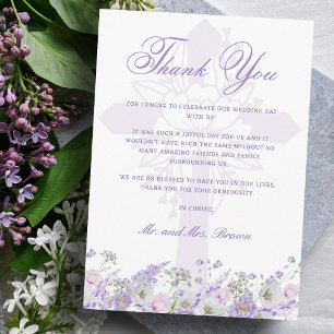 Lilac Flowers Religious Wedding Thank You Card