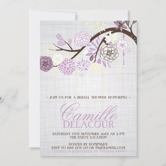Lilac Flowers Shabby Chic Bridal Shower Invitation (Front)