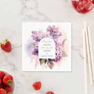 Lilac Flowers Watercolor Art Wedding Bible Verse Napkin