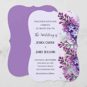 Lilac Flowers Watercolor Rustic Wedding Invitation