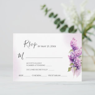 Lilac Flowers Watercolor Wedding Meal Choices RSVP Card