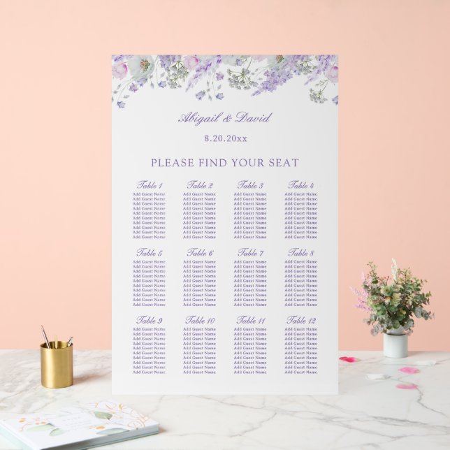 Lilac Flowers Wedding Acrylic Seating Chart (Wedding)