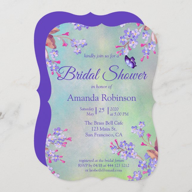 Lilac Forget-me-not Flower Bridal Shower Invitation (Front/Back)