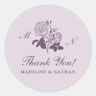 Lilac French Botanical Wedding Round Sticker