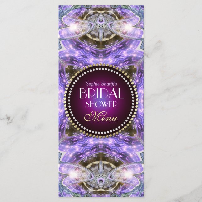 Lilac Geo Dragonfly Magic Bridal Shower 4x9 Menu (Front)