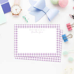 Lilac Gingham Check Personal Stationery Card