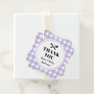 Lilac Gingham Plaid Baby Q Shower Thank You Favour Tags