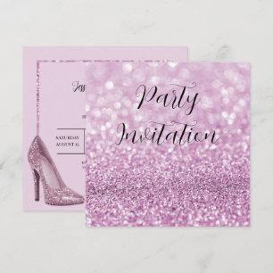 Lilac Glitter Bokeh & Stilettos Birthday Invitation