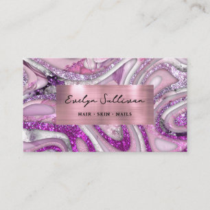 Lilac Glitter Fluid Marble Business Card