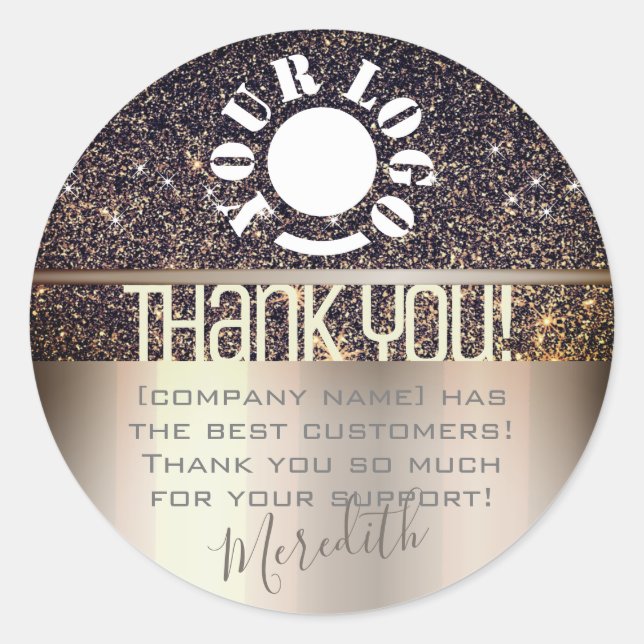 Lilac Glitter Glam Ombre Thank You Logo Template Classic Round Sticker (Front)