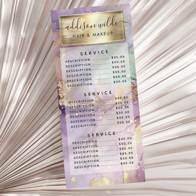Lilac Glitter Watercolor Faux Gold Foil Price Rack Card (Creator Uploaded)