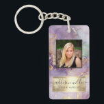 Lilac Glitter Watercolor Faux Gold Foil Salon ID Key Ring<br><div class="desc">Lilac Glitter Watercolor Faux Gold Foil Salon ID Keychain</div>