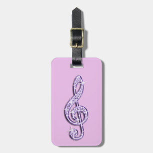 Lilac Glitzy Sparkly Music Notes Luggage Tag