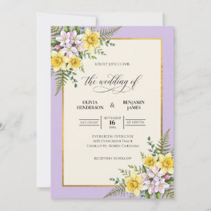 Lilac Gold Fern Wedding Invitation