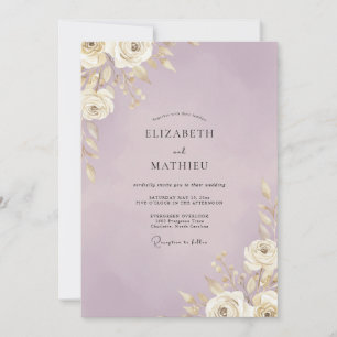 Lilac Gold Leaf Wedding Invitation