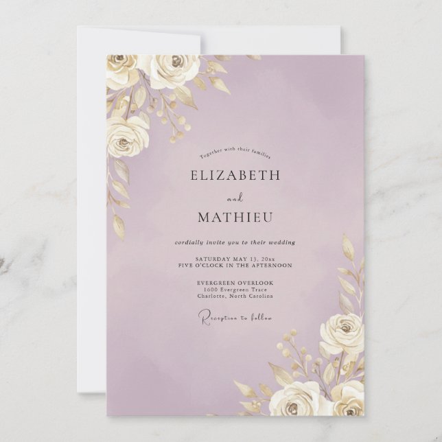 Lilac Gold Leaf Wedding Invitation (Front)