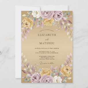 Lilac Gold Peony Wedding Invitation