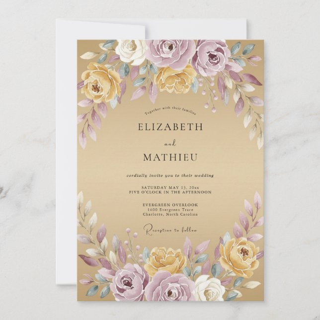 Lilac Gold Peony Wedding Invitation (Front)