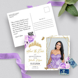 Lilac & Gold Tiara Quinceañera Photo Postcard