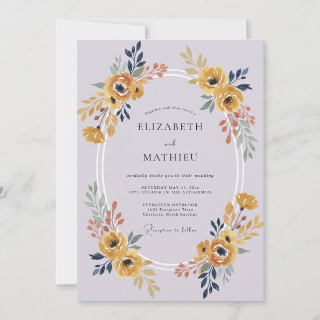 Lilac Golden Ranunculus Eucalyptus Wedding Invitation (Front)