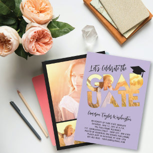 Lilac Graduate Cutout Photo Chic Graduation Party Invitation