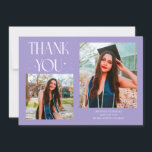 Lilac Graduate Thank You 2-Photo  Announcement<br><div class="desc">Modern and whimsical graduation announcement photo card featuring 2 photos on the front and 1 on the back. The text says "THANK YOU" with twinkling stars. Add the graduate's name,  information,  and message to personalize this card. Lilac.</div>