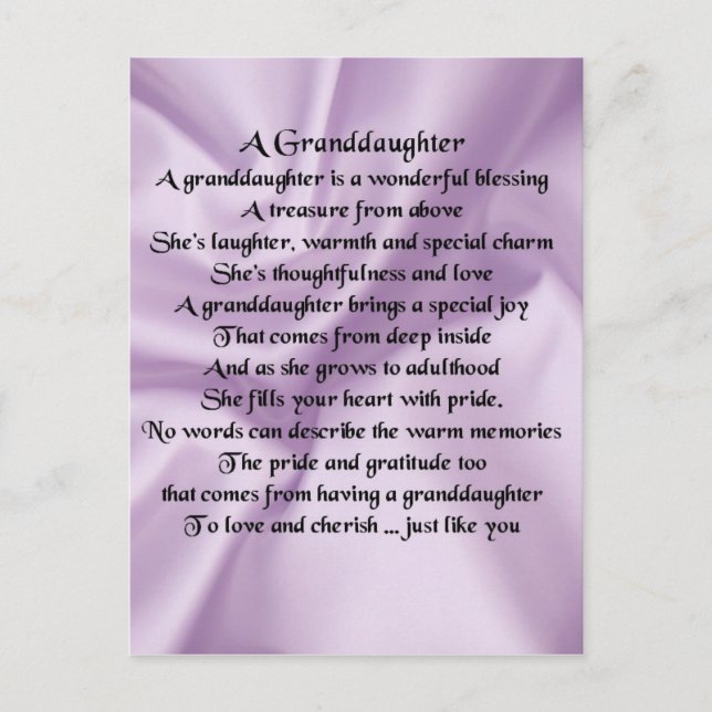 lilac   Granddaughter Poem Postcard (Front)