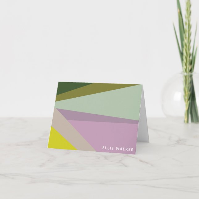 Lilac Green Geometric Color Block Personalized Note Card (Front)
