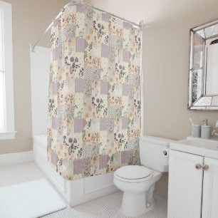  Lilac Green Patchwork Quilt Rustic Floral Retro  Shower Curtain