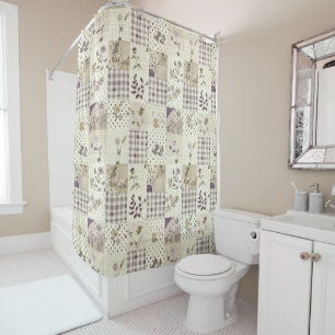  Lilac Green Patchwork Quilt Rustic Floral Retro  Shower Curtain