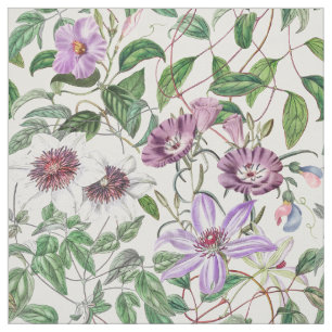 Lilac Green White Vintage Botanical Flowers Fabric