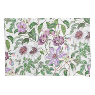 Lilac Green White Vintage Botanical Flowers Pillowcase
