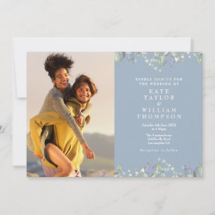 Lilac Greenery Dusty Blue Photo All In One Wedding Invitation
