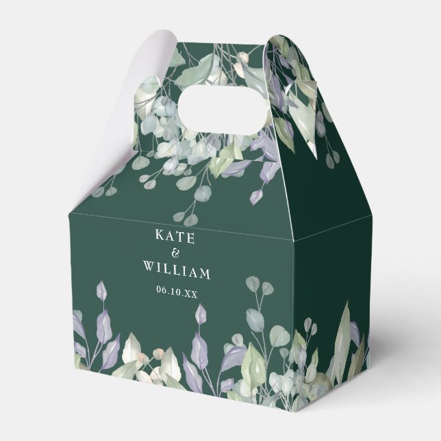 Lilac Greenery Floral Emerald Green Wedding Favour Box (Front Side)