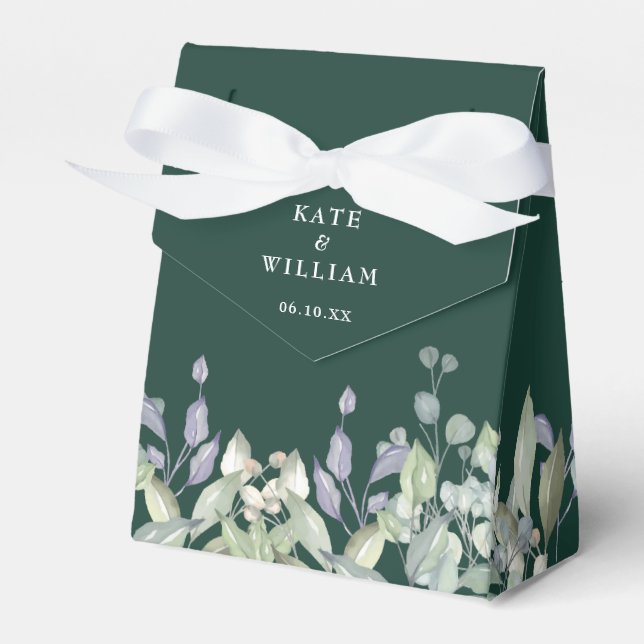 Lilac Greenery Floral Emerald Green Wedding Favour Box (Front Side)