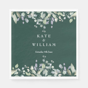 Lilac Greenery Floral Emerald Green Wedding Napkin