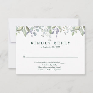 Lilac Greenery Floral Emerald Green Wedding RSVP Card